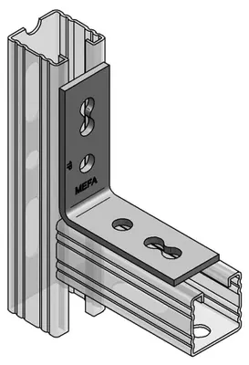 Immagine prodotto di Squadretta MEFA a 4 fori per profilo a C, 45°, 90°, 102,5 x 102,5 mm, acciaio zincato, 1 pz.