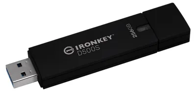 Produktbild von Kingston Technology IronKey 256GB D500S FIPS 140-3 Lvl 3 AES-256, 256 GB, USB Typ-A, 3.2 Gen 1 (3.1 Gen 1), 240 MB/s, Kappe, Schwarz