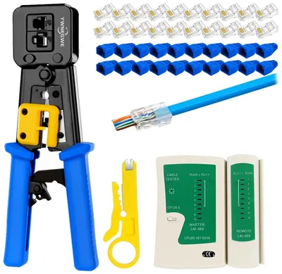 Image de Kit d'outils de sertissage Ethernet RJ45, avec 20 connecteurs de passage Cat6, 20 caches