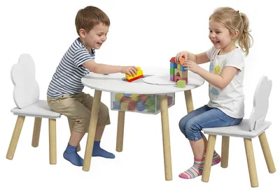 Produktbild von AIYAPLAY Kindertisch und Stühle mit Aufbewahrung, Weiß