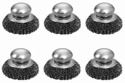 6er-Set Edelstahlspiralen, Scheuerschwamm mit Griff, Ø 9 cm, 6,5 cm hoch