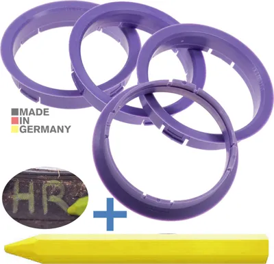 Produktbild von 4X Zentrierringe 64,0 x 60,1 mm Lila Felgen Ringe + 1x Reifen Kreide Fett Stift