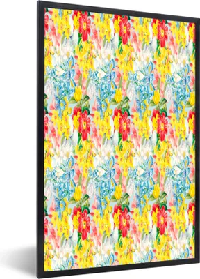 Produktbild von MuchoWow® MuchoWow® Gerahmtes Poster Blumen - Muster - Farben 60x90 cm - Poster mit zchwarzem Bilderrahmen - Kunst