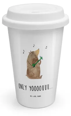 Produktbild von Mr. & Mrs. Panda Thermobecher To Go Bär Gitarre - Weiß - Geschenk, Coffee Becher, Kaffeebecher, Isolierbecher, Teddy