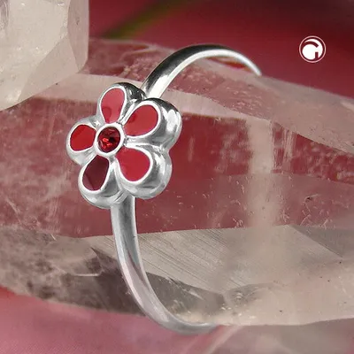 Produktbild von Ring Kinderring mit Blume rot Silber 925 Ringgröße 46