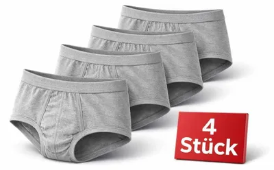 Produktbild von Herren Slip Unterhose 4er Pack aus 100 % Baumwolle mit Eingriff – Bequeme Herrenunterwäsche Graumeliert/L