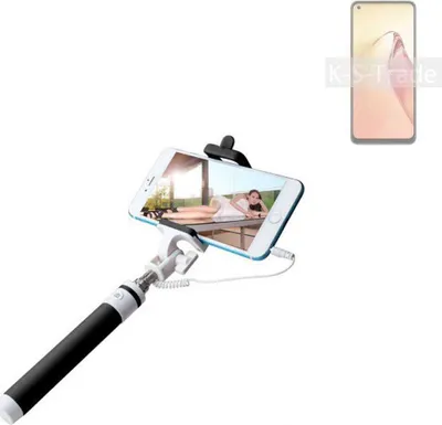 Produktbild von K-S-Trade Selfie Stick kompatibel mit Oppo Reno8 Selfiestick kabelgebunden Monopod mit Kabel Stab Stange Selfportrait Handheldstick schwarz 1x