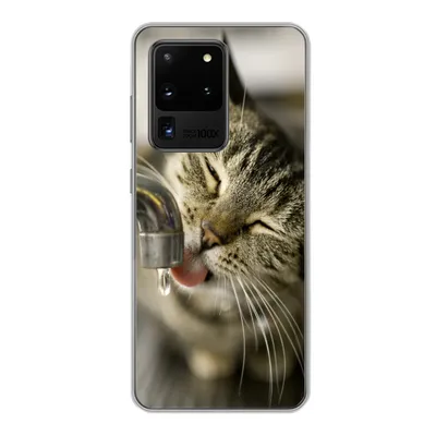 Produktbild von MuchoWow® Handyhülle Schutzhülle Hülle für Samsung Galaxy S20 Ultra Katze - Wasserhahn - Getränk Silikon Softcase Handy Hülle - Karteninhaber
