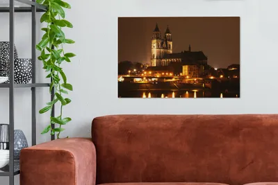 Obrázek produktu pro OneMillionCanvasses® - Obraz na plátně - Pohled na řeku a katedrálu v Magdeburgu, nástěnná malba, nástěnné dekorace obrazy obývací pokoj, 60x40cm