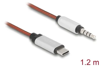 Produktbild von Delock - Audiokabel - 24 pin USB-C männlich zu mini-phone stereo 3.5 mm männlich - 1.2 m - Silber, orange
