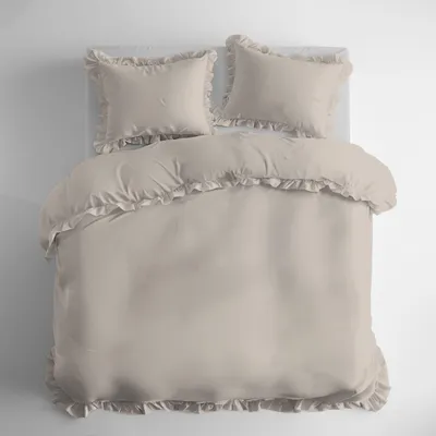 Image de Linge de lit en coton 220x200 beige monochrome avec volants Pure 23