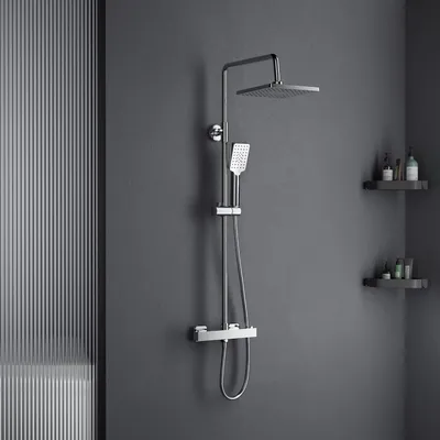 Produktbild von Duscharmatur Komplettset,Regendusche mit Thermostat,Duschsystem mit Thermostat,Regendusche Höhenverstellbar 80-115cm,Duschsysteme mit Kopfbrause