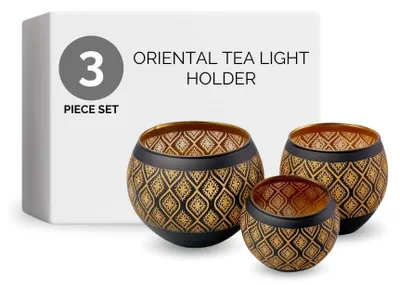 Teelichthalter Glas Oriental Design 3er Set Gold Schwarz