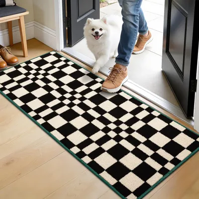 Obrázok produktu pre Podlahová rohož s vzorom šachovnice, protišmyková, vnútorná, 50x120 cm, čierna