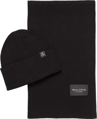 Produktbild von Marc O'Polo Strickmütze Mütze Knitted Hat And Scarf Set Black schwarz