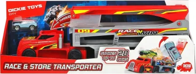 Produktbild von Dickie Toys Transporter LKW mit Rennstrecke für 28 Autos