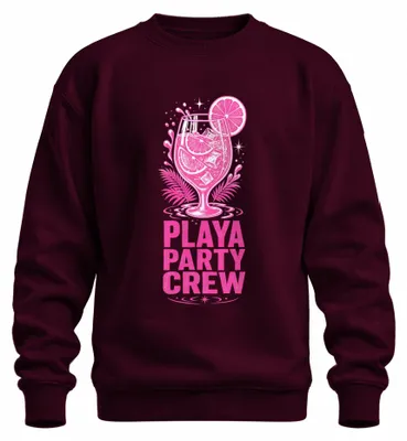 Imagen del producto de Camiseta de manga larga o sudadera con estampado "Fiesta en la playa", ideal para vacaciones de verano, cócteles, despedidas de soltera en Mallorca. Color burdeos, talla S