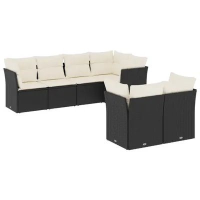 Produktbild von vidaXL 7-tlg. Garten-Sofagarnitur mit Kissen Schwarz Poly Rattan