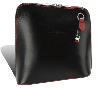 Produktbild von Florence Echtleder Tasche Damen Mini Abendtasche schwarz rot Rindsleder 17x17x8 inklusive Italienanhänger D2OTF109S