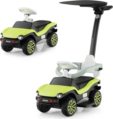 Produktbild von DREAMADE 3-in-1 Rutschauto für Kinder, Volkswagen Rutscher mit 3-stufig Verstellbarem Schiebegriff, Verdeck, Geländer, Scheinwerfer, Hupe & Musik