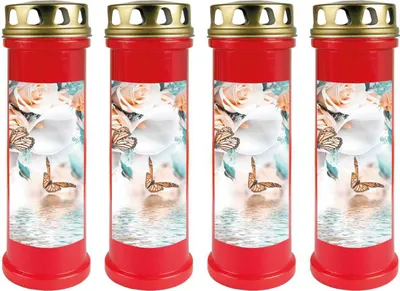 Produktbild von Grabkerze Rot 4er Pack, Brenndauer: 100 Stunden ( je Kerze ), Motiv: Schmetterling