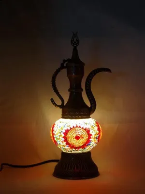 Produktbild von Ostasiatische Mosaik-Tischlampe (Türkische Ibrik) Ø 13 cm, handgefertigt, 38 cm hoch, für E27 Leuchtmittel bis 40 Watt