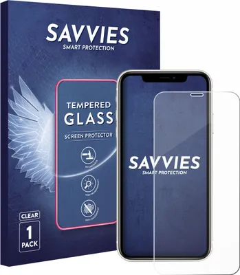 A product packaging box and a screen protector for an Apple iPhone 11.