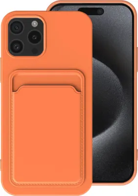 Zdjęcie produktu dla Etui na telefon Smartphonica do iPhone'a 15 Pro z uchwytem na karty - tylna obudowa z TPU z kieszenią na karty - pomarańczowy