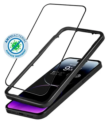 Immagine prodotto di Crong Anti-Bacterial 3D Armour Glass - vetro temperato a schermo intero 9H per iPhone 14 Pro Max + telaio di installazione