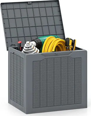 Produktbild von GOPLUS Gartenbox 106 L, Auflagenbox wasserdicht mit abschließbarem Deckel, 150 kg Tragfähigkeit, Terrassenbox für Gartengeräte & Poolzubehör (Grau)
