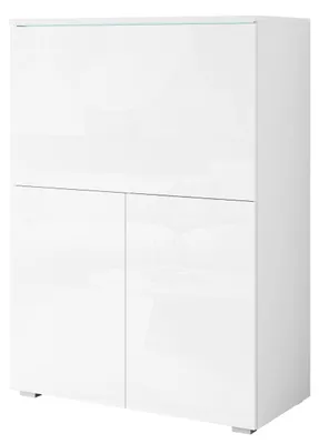 Zdjęcie produktu dla Nowoczesny sekretarzyk/biurko + oświetlenie LED biały/biały połysk