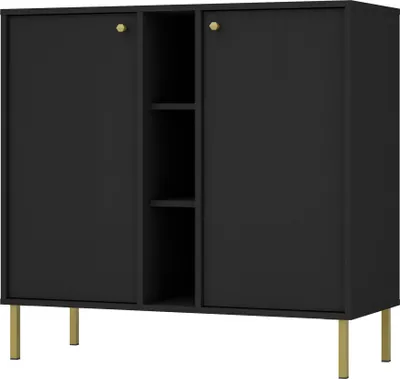 Immagine prodotto di Selsey Oktio - Credenza a 2 ante con ripiani, nero-grafite, 100 cm