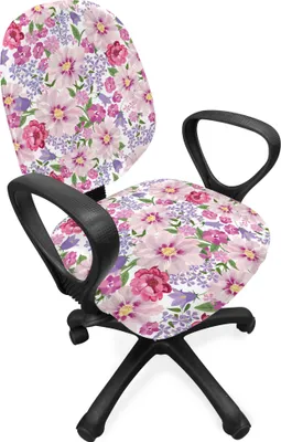 Produktbild von ABAKUHAUS Aquarell Bürostuhl Schonbezug, Frischer Frühlings-Flora, dekorative Schutzhülle aus Stretchgewebe, Lavendel-Rosa-Grün