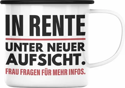 Produktbild von Trendation - Renter Emaille Tasse Ruhestand Geschenk Rente Mann Lustig Renteneintritt Abschiedsgeschenk Sprüche Pension (Schwarz)