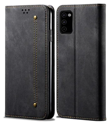 A black flip-style phone case is shown from the front and side.