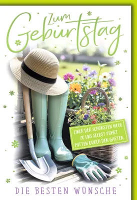 Produktbild von Geburtstag Glückwunschkarte mit Umschlag Gärtnerhut Gummistiefel Hobby Einer der schönsten Wege… durch den Garten