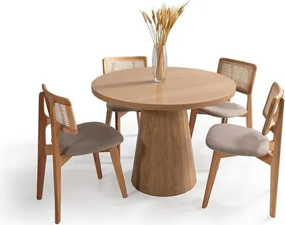 Image de Table de salle à manger avec 4 chaises Ensemble de table ronde pour cuisine