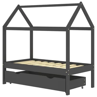 Obrázok produktu pre vidaXL Detská postieľka so zásuvkou Tmavo šedá masívne drevo borovica 70x140 cm