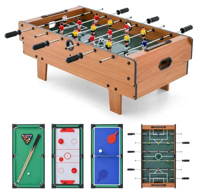 Produktbild von 4-in-1 Spieltisch - Tischfußball, Billard, Airhockey, Tischtennis - Holzrahmen - Für 14+ - Khaki