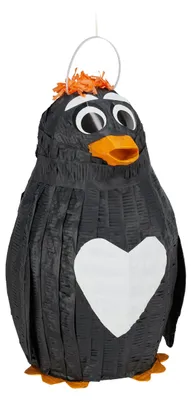 Produktbild von Relaxdays Pinata Pinguin, zum Aufhängen, Kinder & Erwachsene, Geburtstag, zum Befüllen, HxBxT 42 x 21 x 21 cm, schwarz