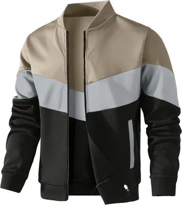 Produktbild von Herrenjacke im Bomberstil mit Farbblöcken, leichte Übergangsjacke mit Reißverschluss für Frühling und Herbst