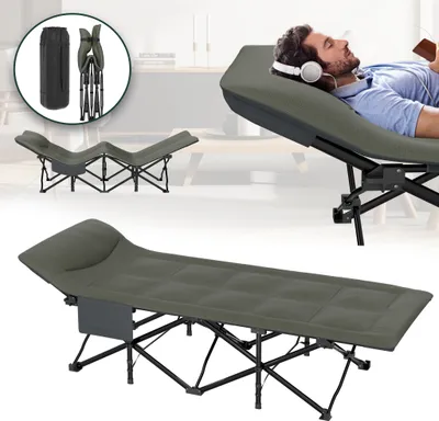 Image de UISEBRT 185cm Lit de camping Lit d'invité pliable, Lit de camp pliable avec cadre en acier, capacité de charge jusqu'à 250 kg, tissu cationique et coton PP, Gris