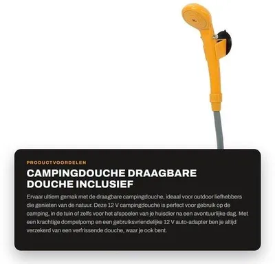 Produktbild von Campingdusche – Tragbare Dusche – Inklusive Tauchpumpe – 12 V Adapter – Außendusche – Ideal für Camping und Auto – Mit Schlauch und Brausekopf…