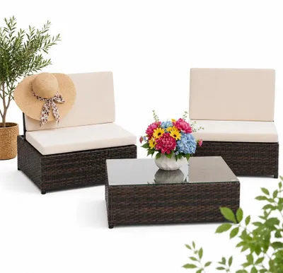 Obrázek produktu pro Mucola sedací souprava polyratan lounge zahradní set 2 křesla a stůl zahradní lounge zahradní nábytek zahradní set jídelní set - hnědý