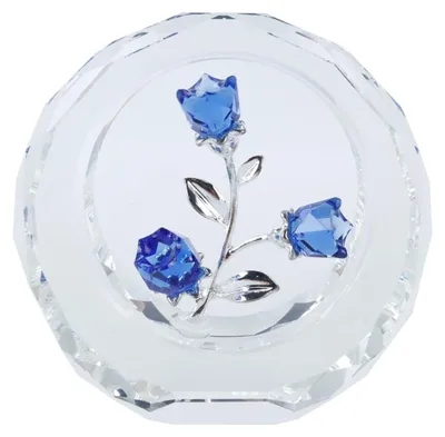 Kristallblaue Rosenfigur – Glasblütenstrauß, romantisches Geschenk