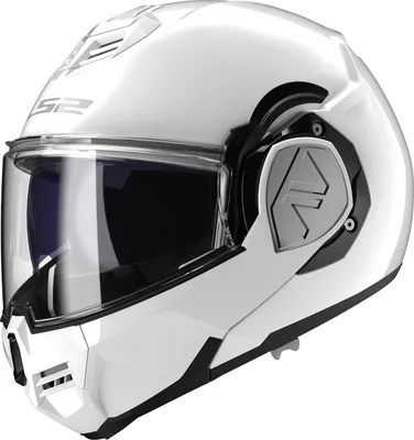 A white motorcycle helmet with a clear visor, shown from a side angle against a white background.