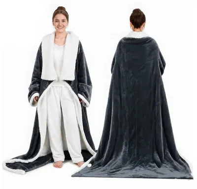 Produktbild von Elektrische Wärmedecke mit Ärmeln, Heizdecke mit Fußtasche, 30-55 °C, Timer, Überhitzungsschutz, Flanell und Lammfellfleece, 127x178 cm