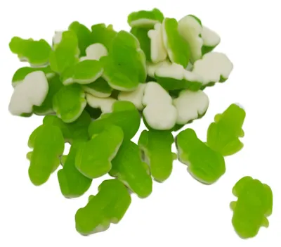 Image de Gomme fruitée grenouilles vertes avec base de sucre blanc mousseux 300g