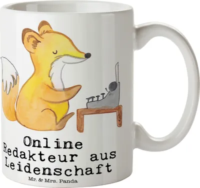 Produktbild von Mr. & Mrs. Panda Tasse Online Redakteur Leidenschaft - Weiß - Geschenk, Kaffeetasse, Pott, Becher, Kaffeebecher, Teetasse