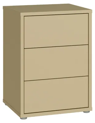 Obrázek produktu pro Forte ALICE SPRINGS, noční stolek, moderní, minimalistický design, 3 zásuvky, vhodný do ložnice, materiál: dřevovláknitá deska, barva: světle žlutá, rozměry: 49,8 cm (šířka) x 68,7 cm (výška) x 41,5 cm (hloubka)